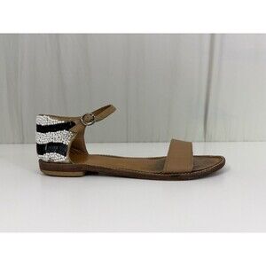 Anthropologie Miss Albright Beaded Sandals Black/White Leather Women’s Sz 9
